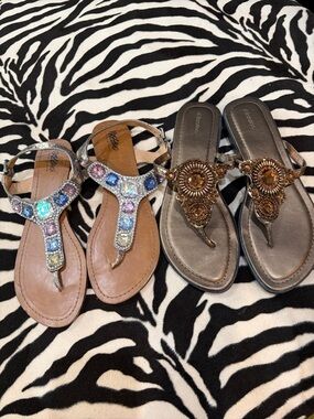 Two Pairs Bundle Mossimo Xhileration Jeweled Sandals Crystals Bronze Size 9.5